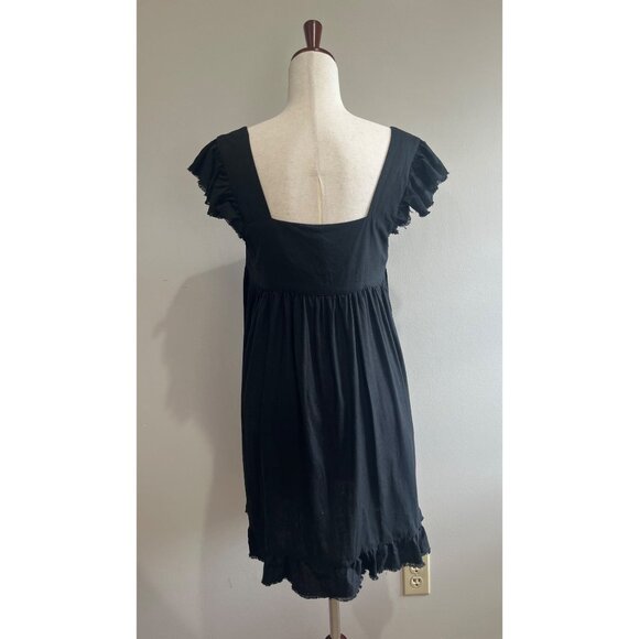 Aerie Flutter Sleeve Babydoll Linen Dress Womens M Black Pockets Square Neck - Picture 4 of 8